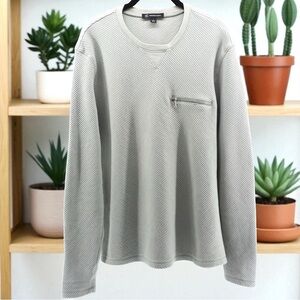 I.N.C International Concepts Grey Textured Stripe Crewneck Long Sleeve Chic L